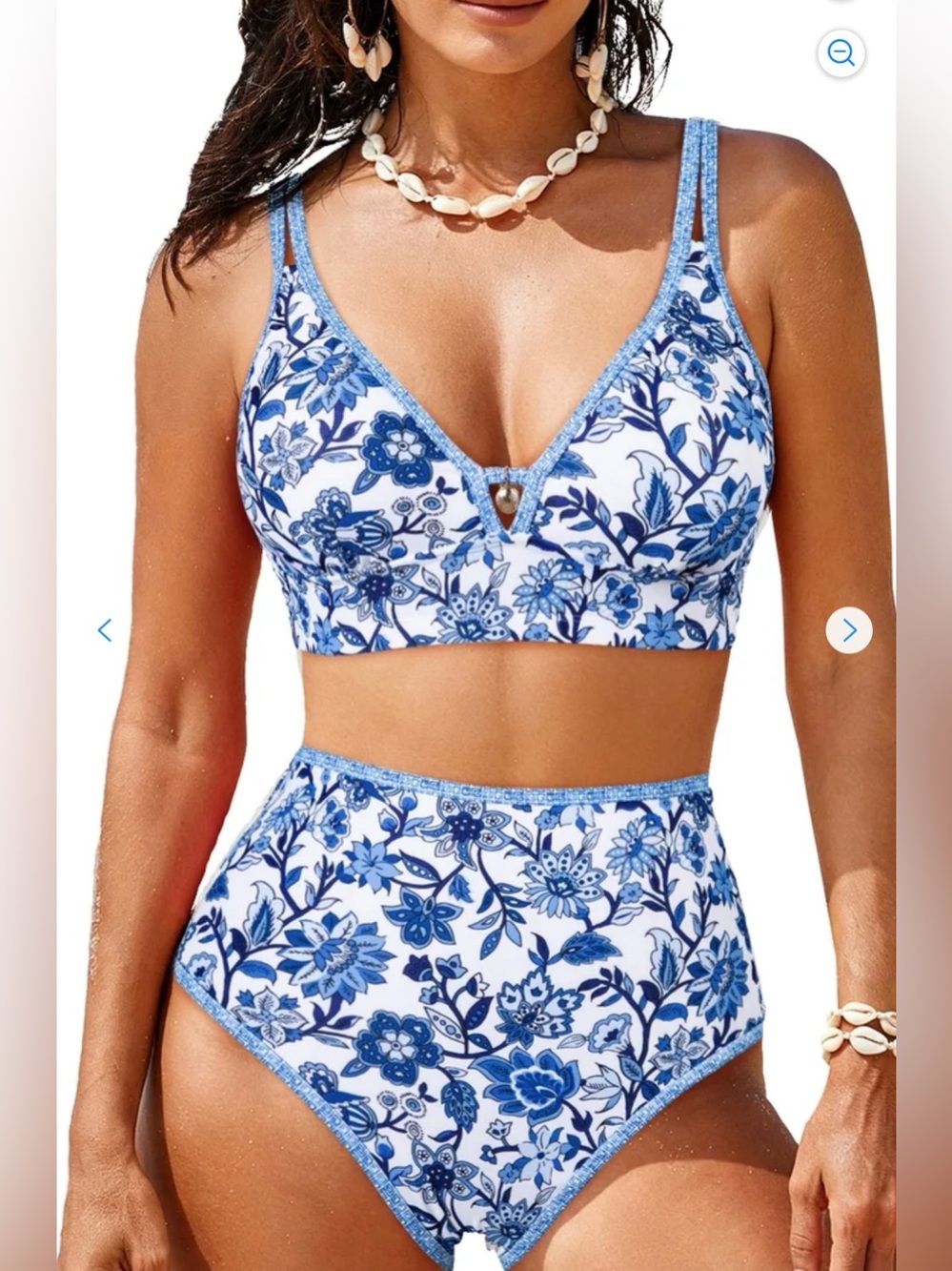 Blue Floral High-Waist Bikini Set - Women Swim
